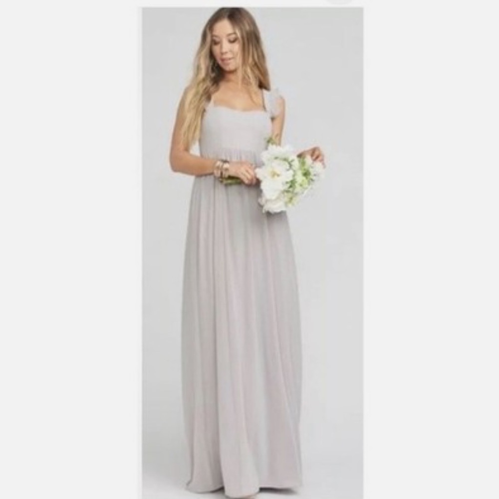 Show Me Your Mumu June Maxi Dress Medium Dove Grey Chiffon | AC533